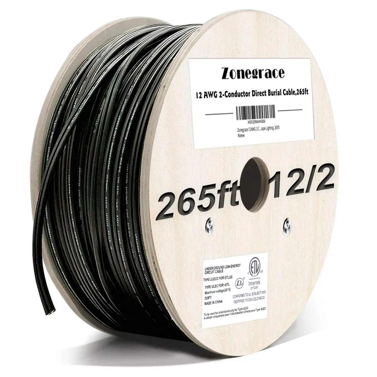 12AWG 2-Conductor 12/2 Direct Burial Wire for Low Voltage Landscape Lighting, 265ft