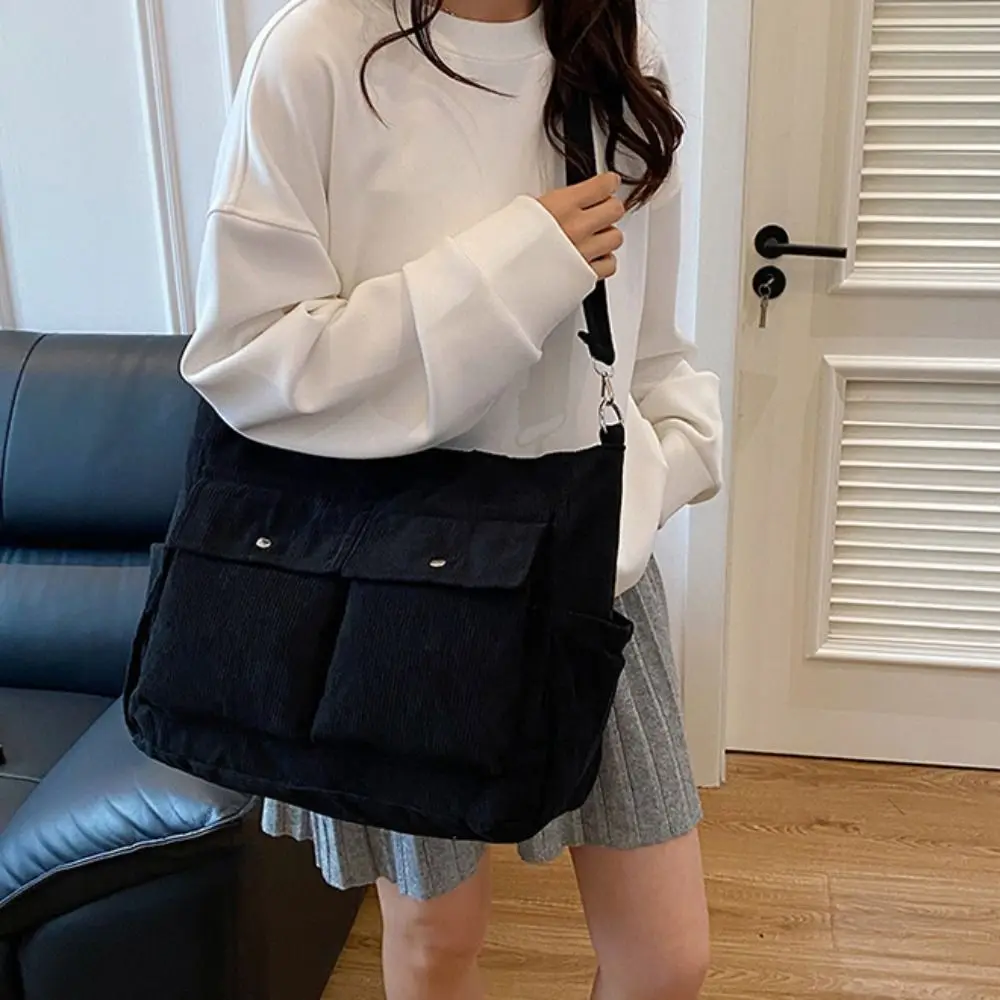 

Trendy Large Capacity Corduroy Tote Bag Elegant Vintage Multi-pocket Shoulder Bag Handbag Pure Color Casual Underarm Bag Travel