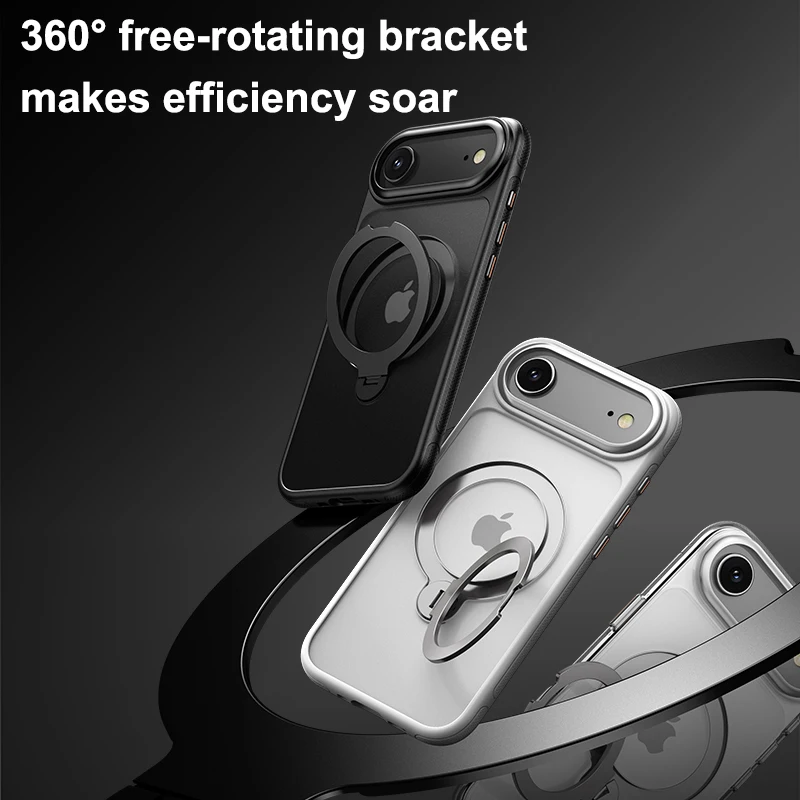 KEYSION 360° °   Obrotowy magnetyczny pierścień stojący etui MagSafe do iPhone 17 17 Air Matowe Przezroczyste Odporne na Wstrząsy Plecki Telefonu — zdjęcie produktu 4