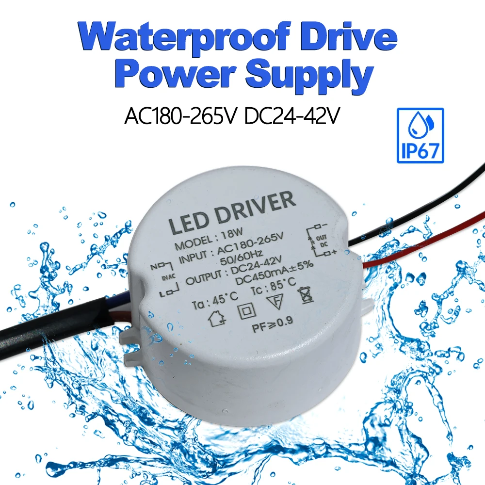 Round LED Driver 7W 8W 10W 12W 15W 18W High PF 0.9 AC180-265V TO DC24V 30V 42V 160mA 260mA 300mA 360mA 450mA Tranformer for Bulb