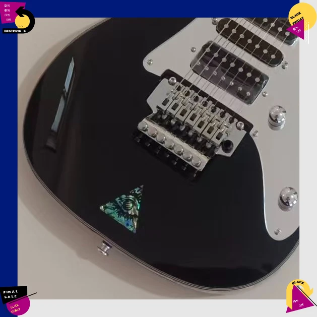 Electric Guitar Double Shake Bright Black Highlight Body Silver Mirror Guard Symphony Shell Triangle Decoration