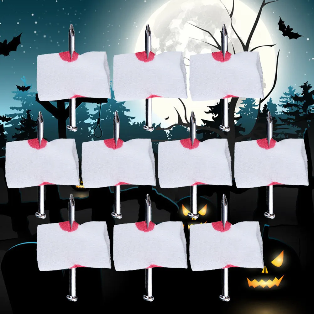 

10Pcs Nail Through Finger Spoof Prop Lightweight Prank Tool for Halloween Cosplay Joke Prank Nail Spoof Prop Trick Toys