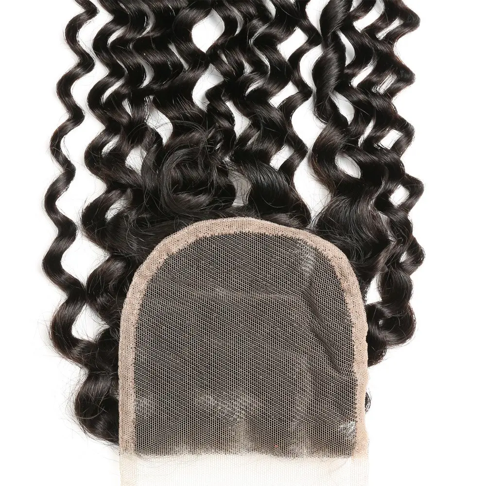 موجة المياه الدانتيل إغلاق 8-22 بوصة شعر مجعد طبيعي كتلة شعر بشري حقيقي 4x4 إغلاق أمامي شفاف الشعر البشري للنساء