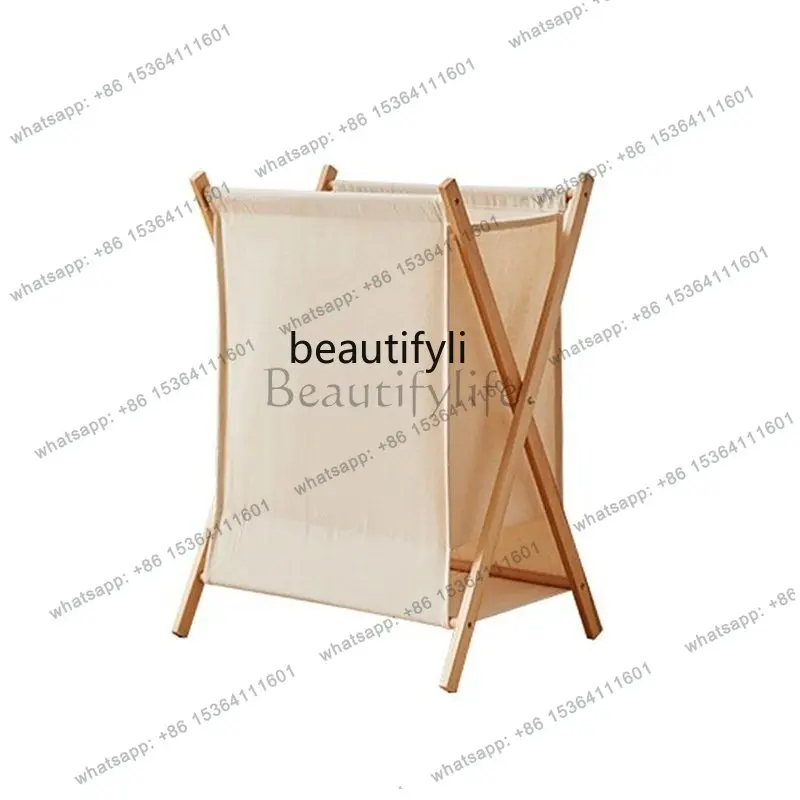 

Japanese-Style Solid Wood Folding Dirty Clothes Basket Fabric Laundry Basket Bedroom Dirty Clothes Storage Basket