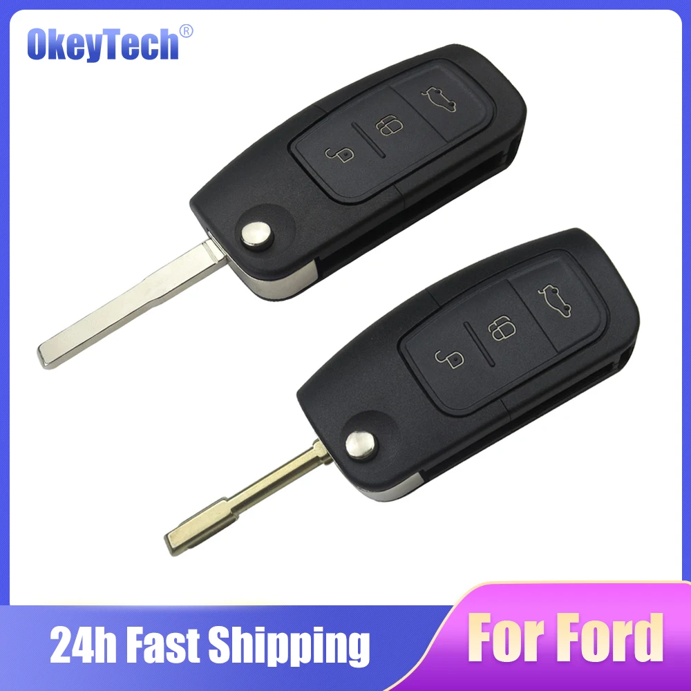 

OkeyTech 3 Button Modified Flip Folding Remote Control Car Key Shell for Ford Focus 2 3 Mondeo Fiesta Galaxy C-MAX Key Fob Case