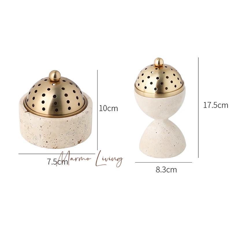 Travertine Mabkhara Burner Luxury Oud Mubkhar Censer Natural Marble Incense Bakhoor Burner with Brass Cover