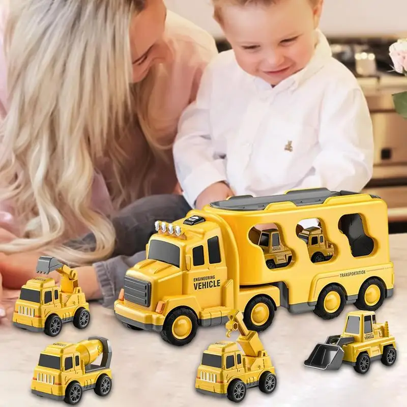 Construction Vehicle Toys 5 In 1 Inertia Engineering Vehicle Lighted Fire Trucks City Traffic Car Models Real Sound Effects