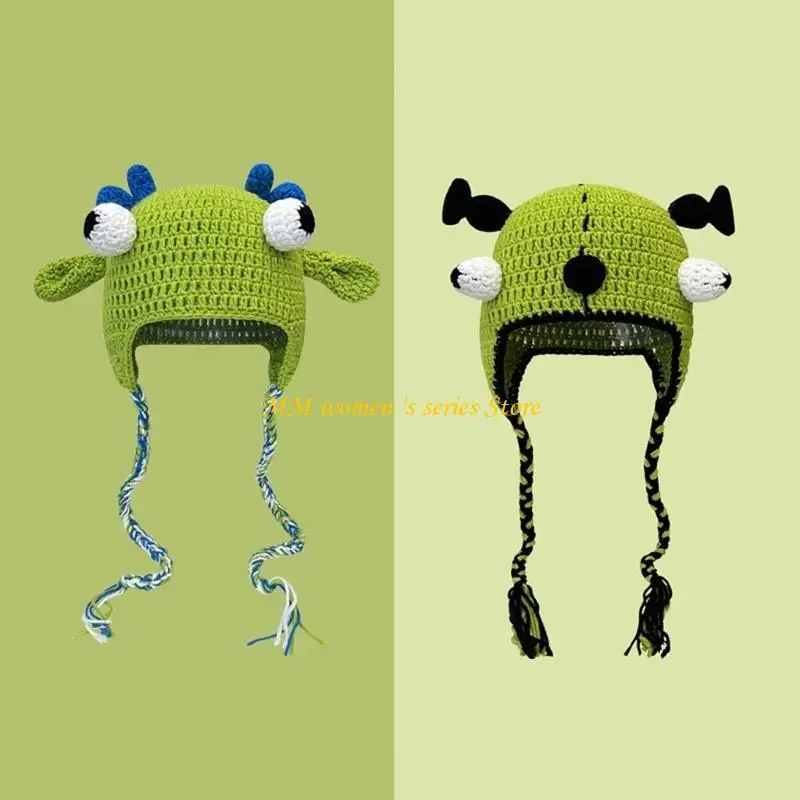 Q39C Girls Knitted Caps Halloween Beanie Winter Warm Hat Knit Devil Hats for Teens