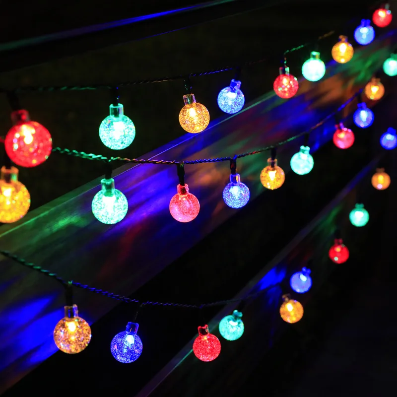 LED Solar Outdoor Lights Garland Waterproof Christmas Decoration Crystal Ball String Light Camping Fairy Light Garden Party Lamp