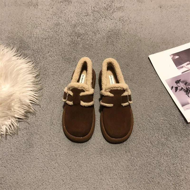 Vrouwen Schoenen Herfst Casual Vrouwelijke Sneakers Ondiepe Mond Klompen Platform Ronde Neus Flats Loafers Bont Herfst Creepers Winter Nieuwe Com