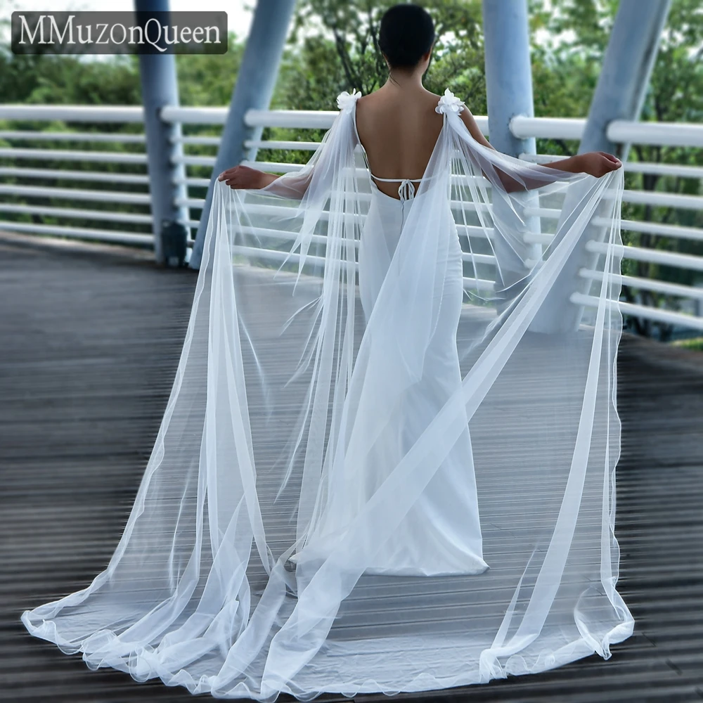 MMQ MG11 حواف متألقة يلتف الزفاف شالات قطار طويلة قبعات أنيقة مع الزهور الكتف كاتدرائية اكسسوارات لتقوم بها بنفسك حسب الطلب #2