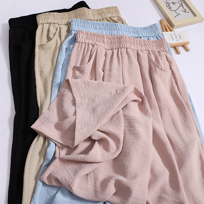 2024 New Wide Leg Pants Women Ice Silk Cotton Summer Thin Loose Pants Casual Trousers Yamamoto Pants with pockets