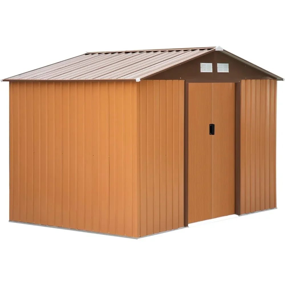 9' x 6' Outdoor Storage Shed,Garden Tool House with Foundation,4 Vents,and 2 Easy Sliding Doors for Backyard,Patio,Garage,Yellow