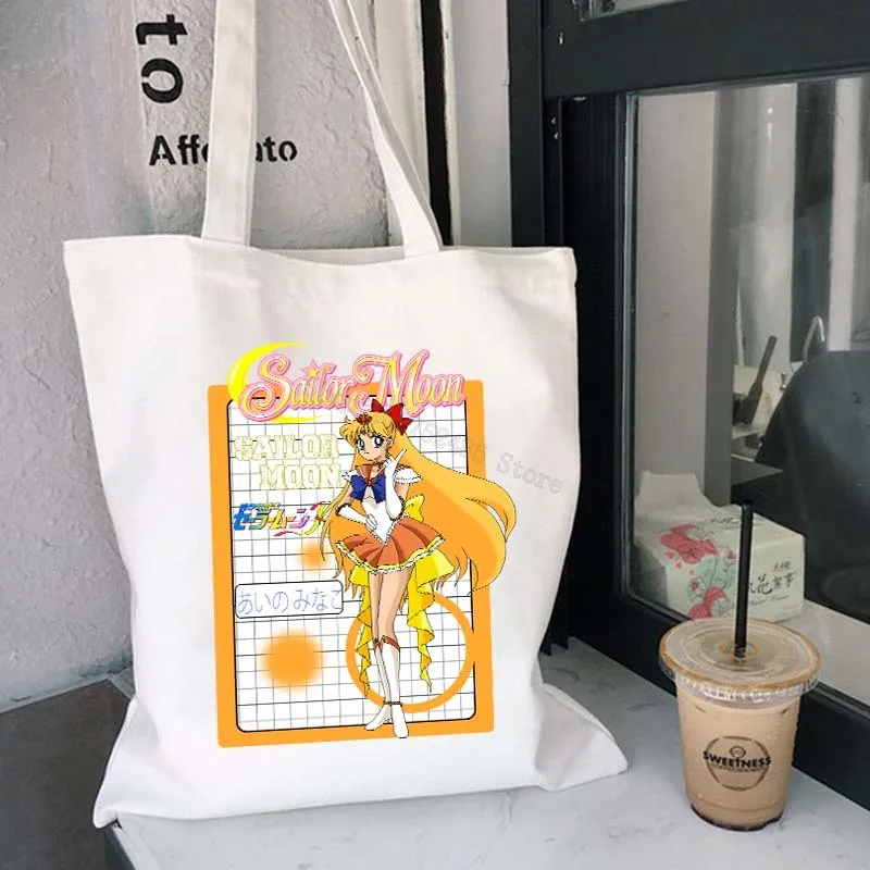 Sailor Moon Shoulder Bags for Women cute Harajuku Shopping Canvas Shopper Bag girl handbag Tote pouch Casual  Large Capacity