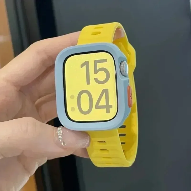 حافظة من السيليكون + حزام لسلسلة ساعات أبل 9 45 مللي متر باند 8 7 41 مللي متر SE 6 5 4 44 مللي متر 40 مللي متر حزام كوريا مطاطي iwatch Ultra 2 49 مللي متر
