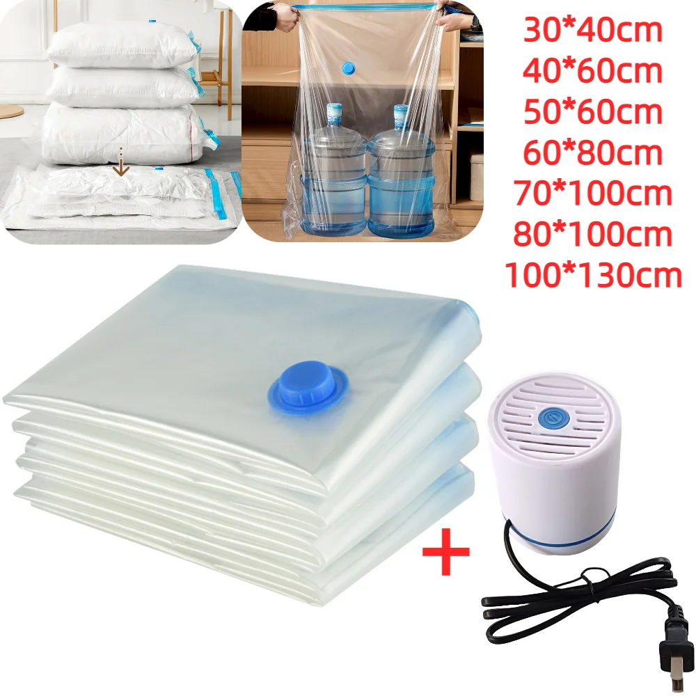 

6Pcs Vacuum Storage Bags with Pump Transparent Folding Compressed Space Saving Vacuum Bag for Clothes Large Travel Container