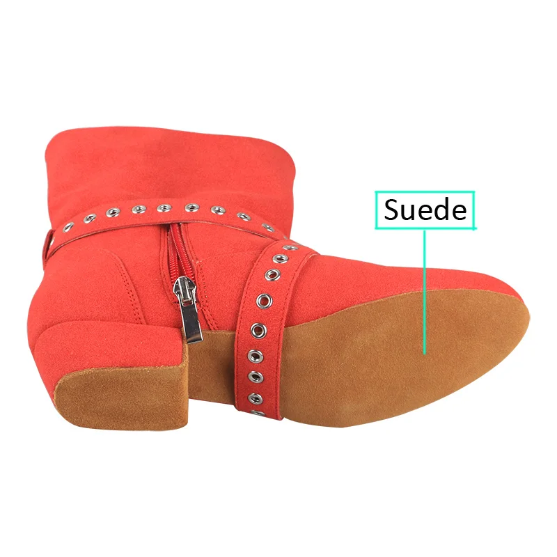 Venus locken personal isierte rote Tanz Aufwärm stiefel Wildleder Sohle Tanz stiefel mit Reiß verschluss Swayd Tanz stiefel