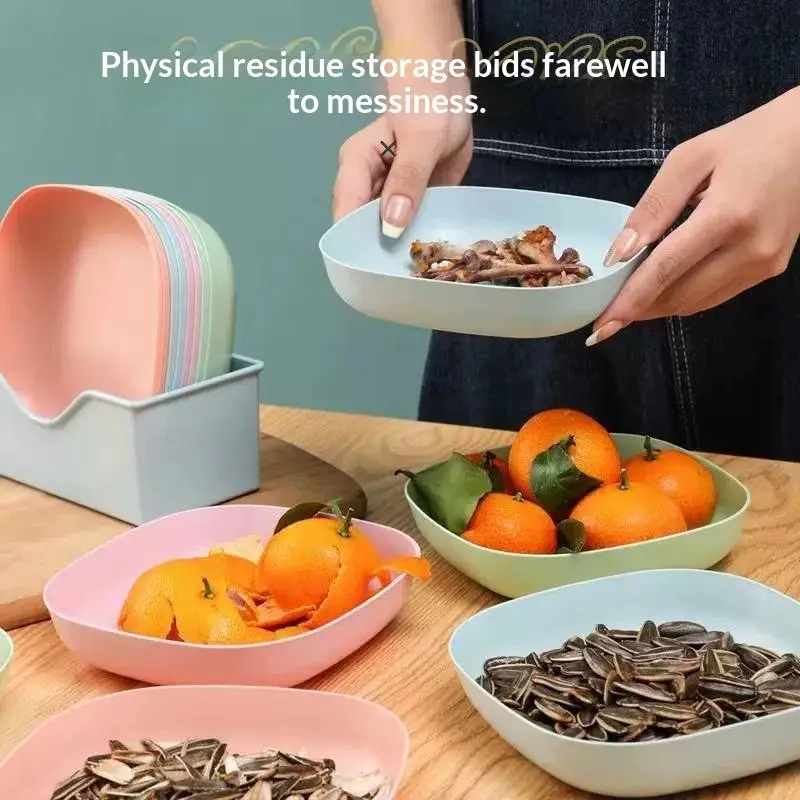 10pcs Set Reusable Fruit & Dessert Plates - Washable, Multifunctional Snack Dishes With Built-In Base For Bones & Candy
