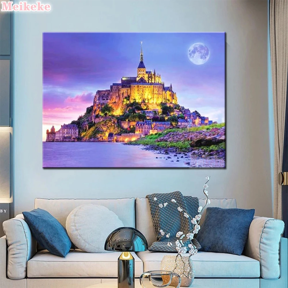 5D DIY Full Round/Square Diamond Painting Mont Saint Michel 3D Embroidery Cross Stitch Rhinestone Mosaic Home Decor Art