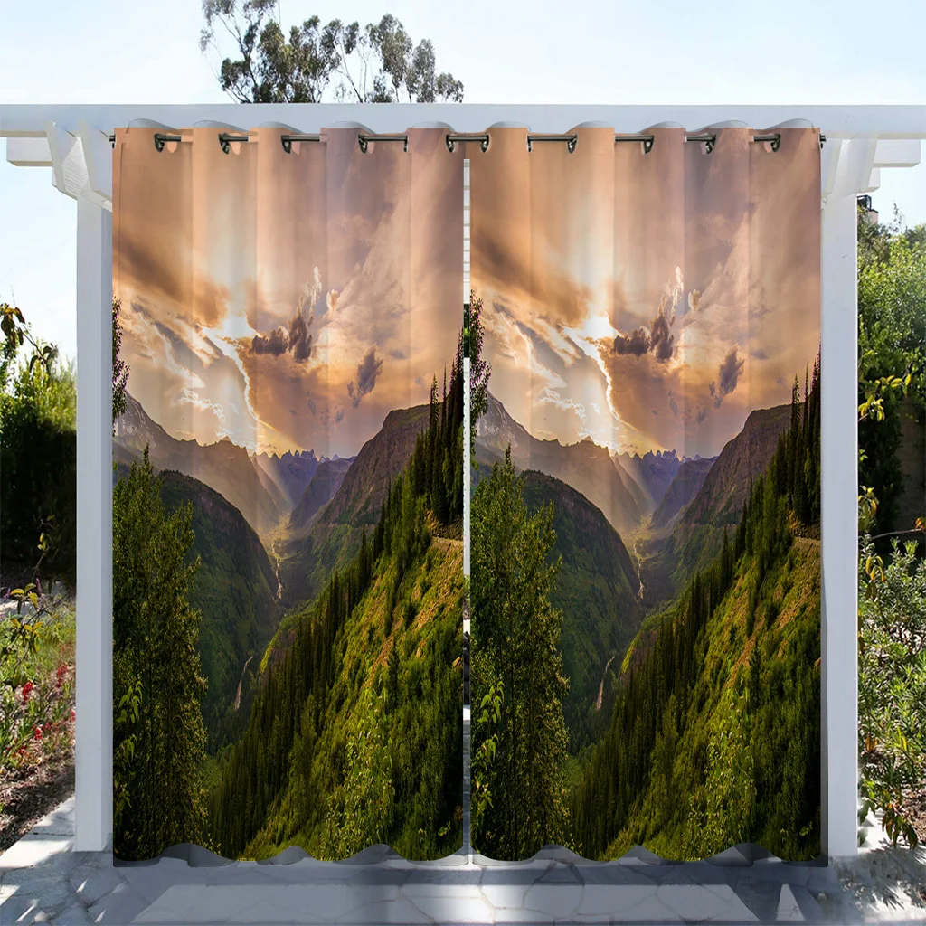 1 pc, Landscape Forest Printed Waterproof Outdoor Curtains for SunProtection and Decoration in Living Room, Bedroom, andKitchen