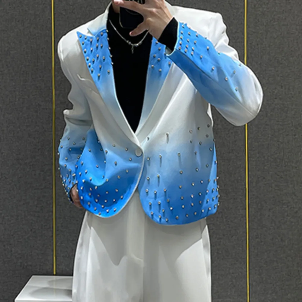 

Luxury Rhinestones Decoration Banquet Jacket Tuxedo Blazer Masculino Jacket Club Party Blazer Stage Suit Men Suit Blazer Homme