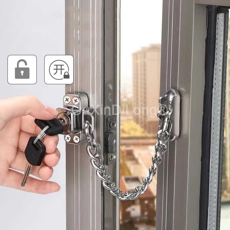 2PCS Casement Window Chain Locks Restrictor with Key Baby Child Safety Locks Anti-Theft Security Lock Protection Lock PC181