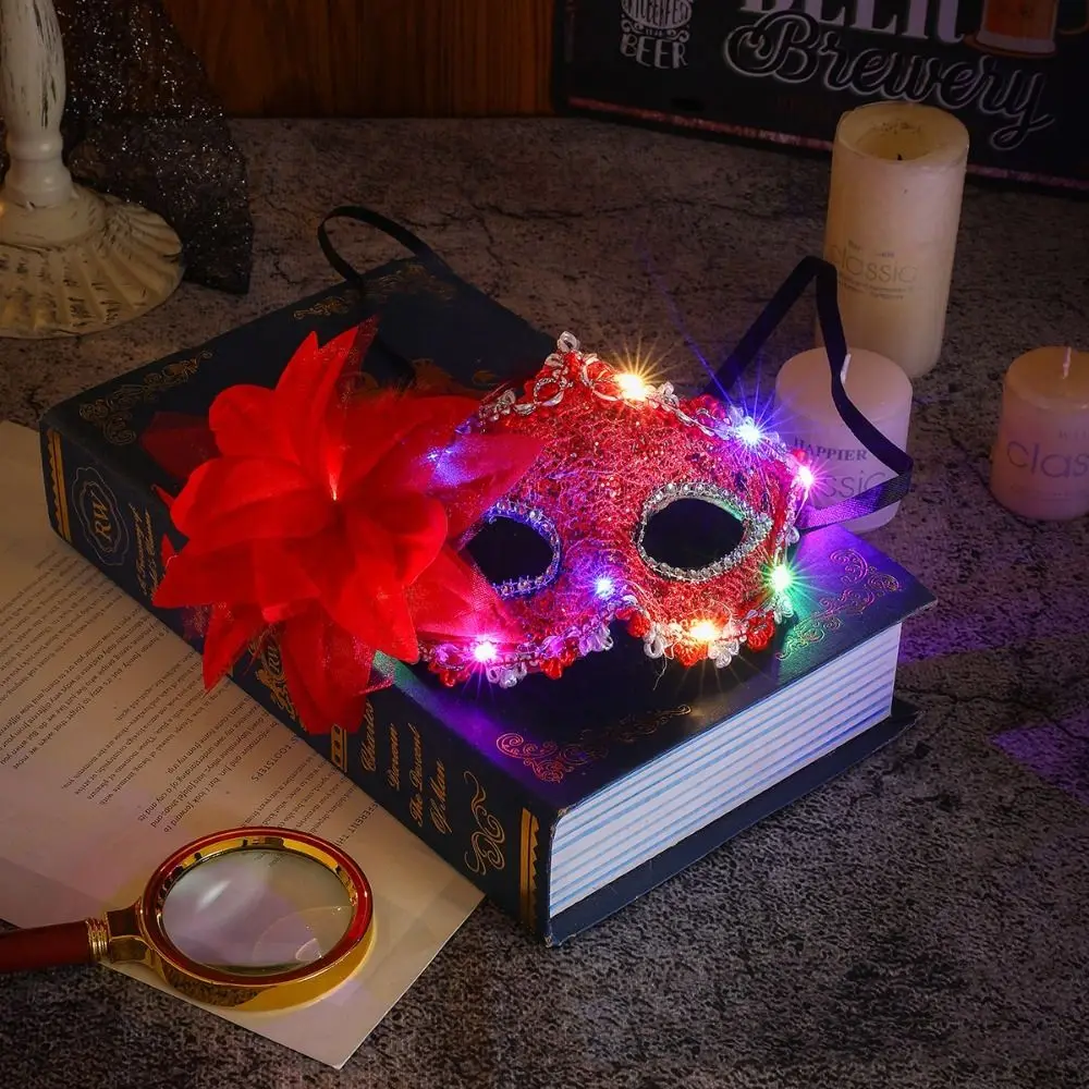 

Nightclub Plastic LED Glowing Mask Half Face Mask Lace Feather Flower Mask Light Up Makeup Venice Masquerade Mask Girl