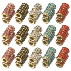 2pcs Hole 3mm Stainless Steel Spacer Bead Rhinestone Crystal Tube Beads Jewelry Making Material DIY for Bracelet Supplies