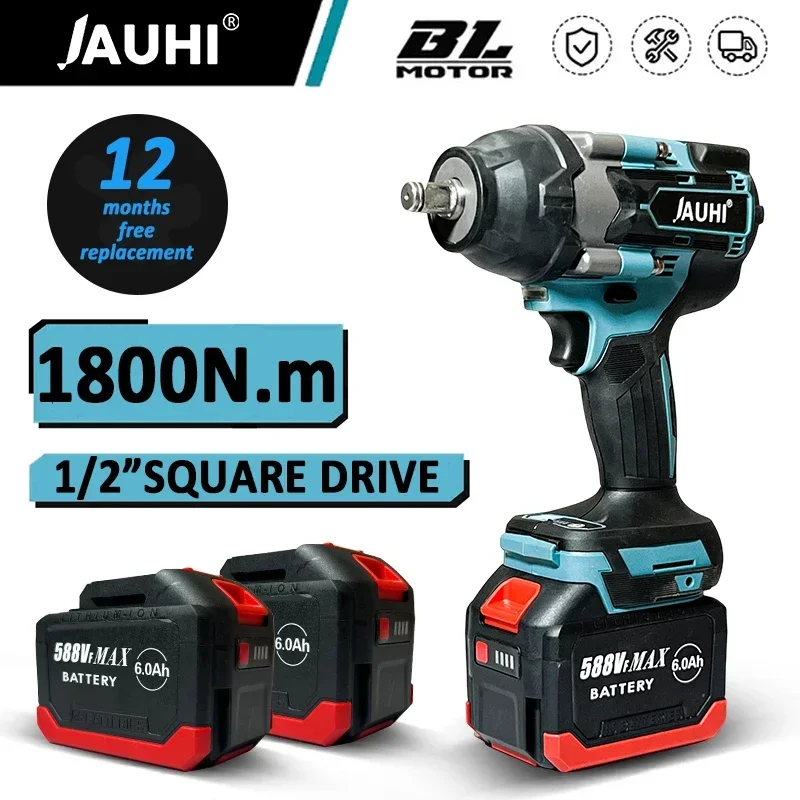 JAUHI 588VF 1800 N.M Torque Brushless Electric Impact Wrench 1/2 In With 30000mAh Lithium-Ion Battery For Makita 18V Battery