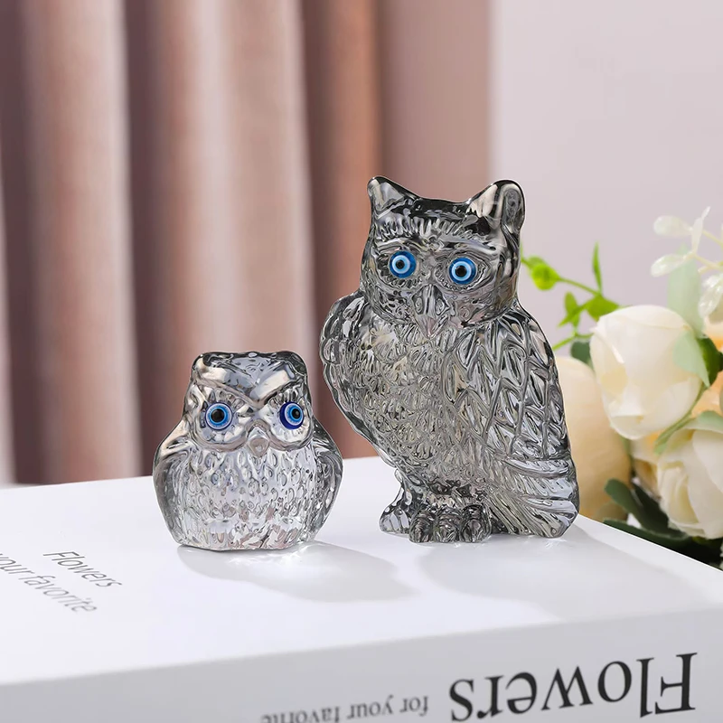 Three color crystal owl statue creative arts and crafts tabletop living room decoration cat lover animal decoration