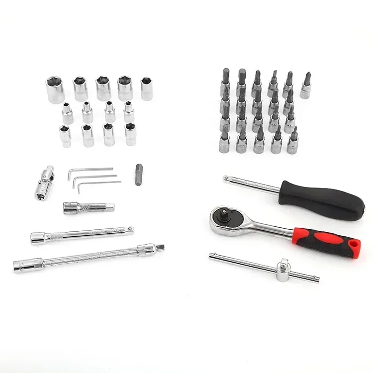 46Pcs Wrench 1/4 Inch Drive Socket Ratchet Wrench Set, With Bit Socket Metric And Extension Bar For Auto Car Repairing Tools