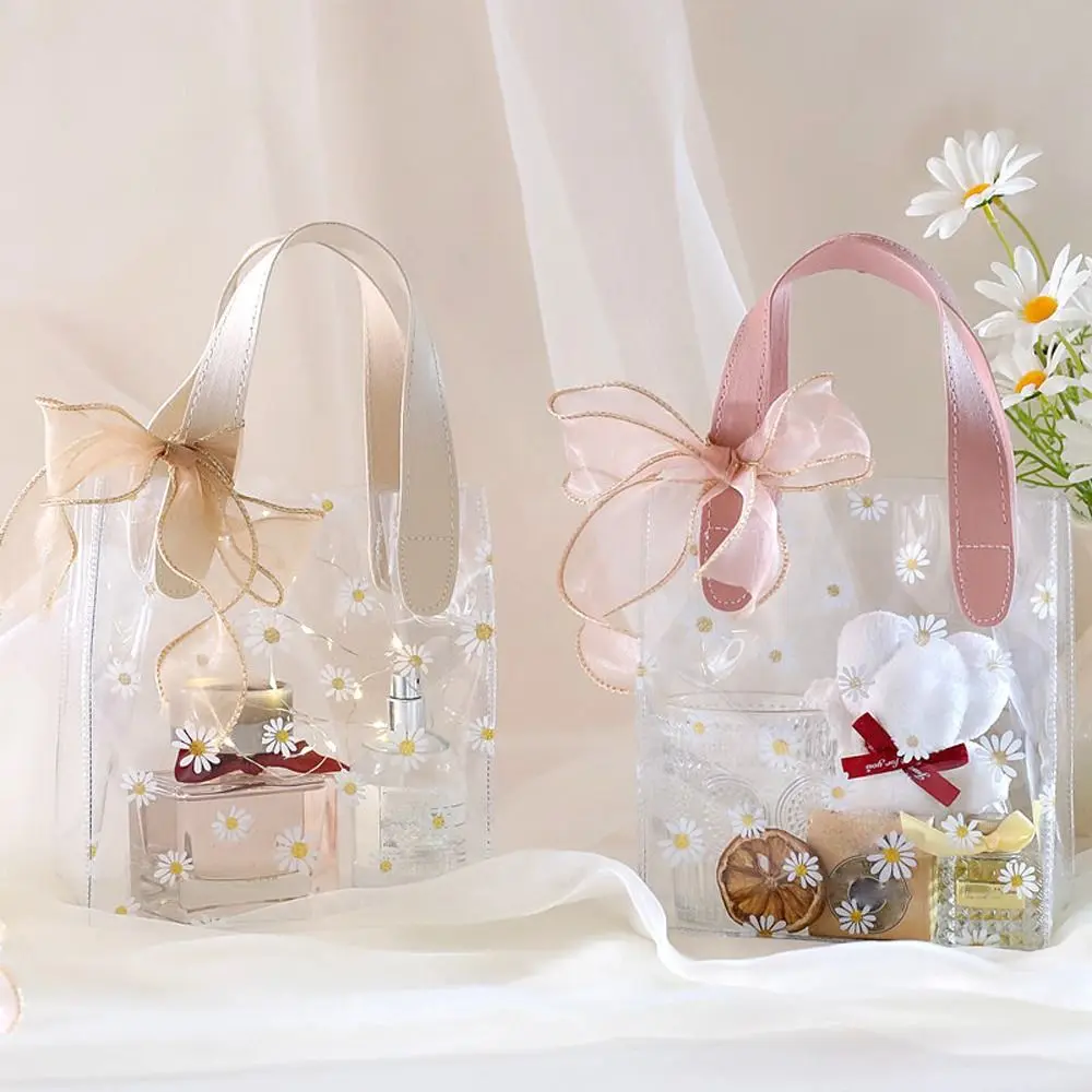 Makeup Bags Flower Large Capacity PVC Women Cosmetic Bags Clear Tote Bags Transparent Daisy Handbags Wedding Gifts Bags