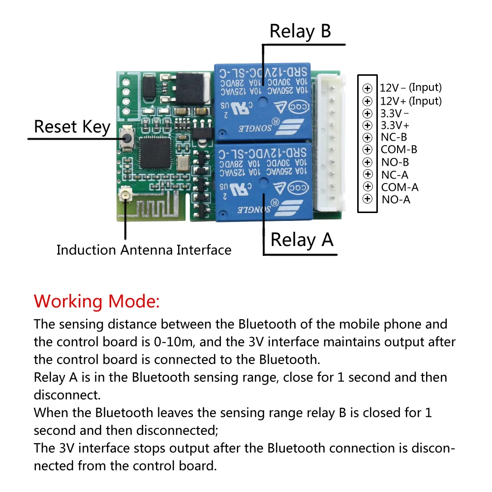 DC12v Bluetooth relay module car electric bicycle remote control modification induction proximity switch access control