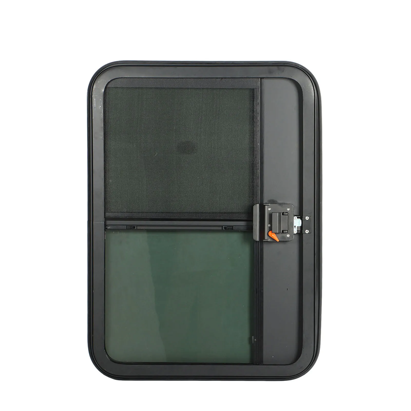 Pintu RV air mata kaca Tempered, jendela geser berwarna, penyegel penuh, pintu Trailer dengan kunci jaring serangga, pintu Kemah