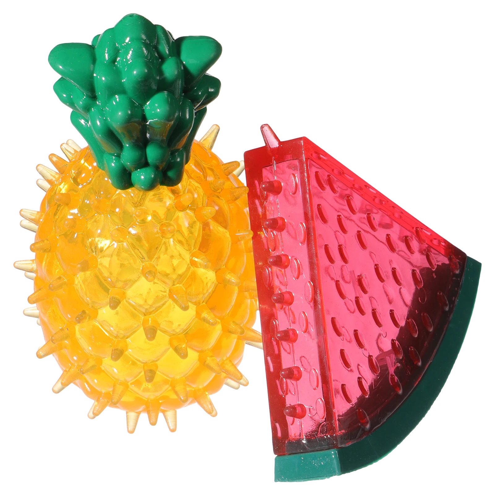 

2pcs Ice Crystal Cooling Box Fruit Shaped Dog Chew Toy Pineapple Watermelon Summer Puppy Teething Toys Small Dogs Freezable