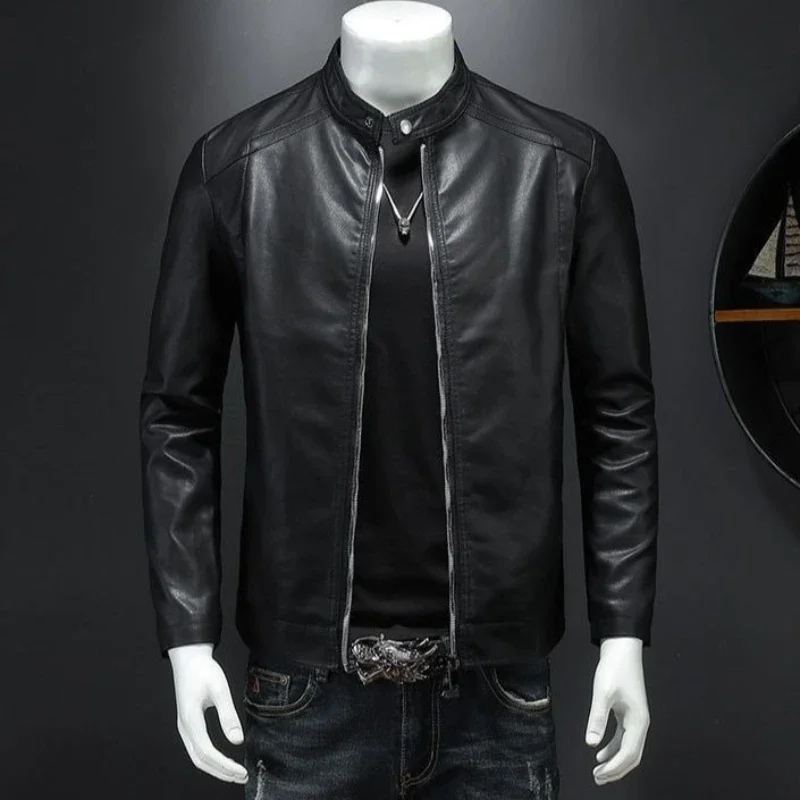 

Men's Motorcycle Leather Jacket Thickened Winter Coat with Zipper Pockets Slim Fit Leather Jacket for Autumn Outdoor Activities​