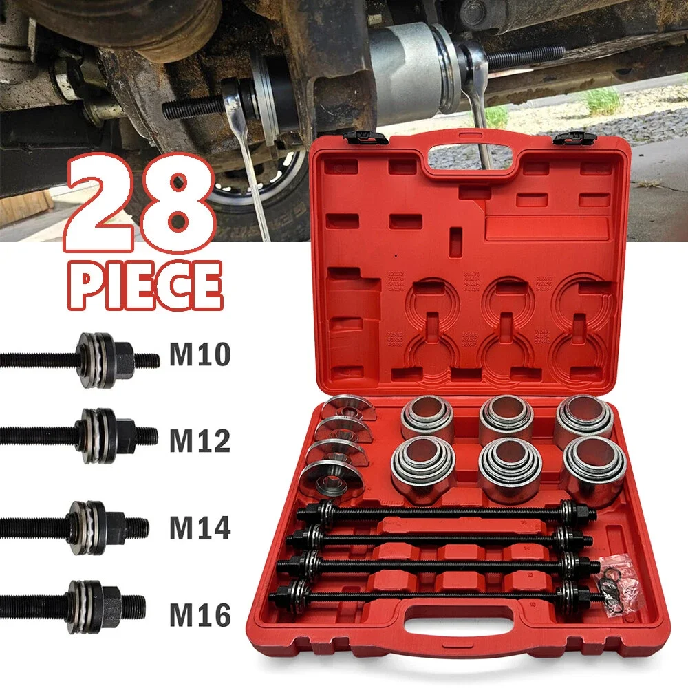 28PCS Universal Car Press and Pull Sleeve Kit Bushing Bearing Seal Driver Removal Installation Box New