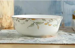 6 inch, fine bone china clear bowl, ceramic salad ramen noodle bowl, leaf golden string designed, microwave oven safe