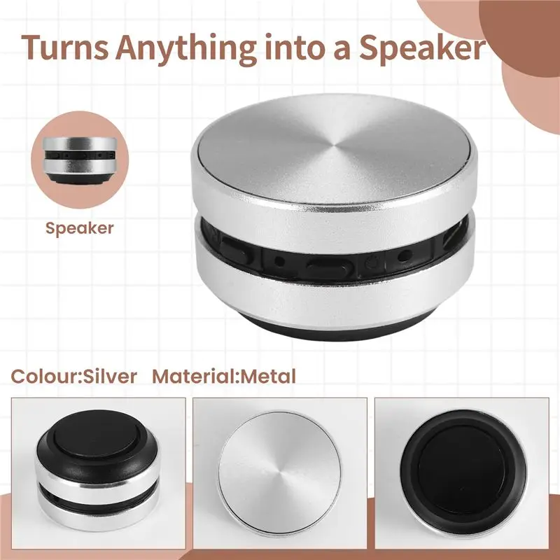 AA08-Portable Mini Bluetooth Speaker Turns Anything Into A Speaker Wireless Bone Conduction Induction Vibration Easy To Use (Sil