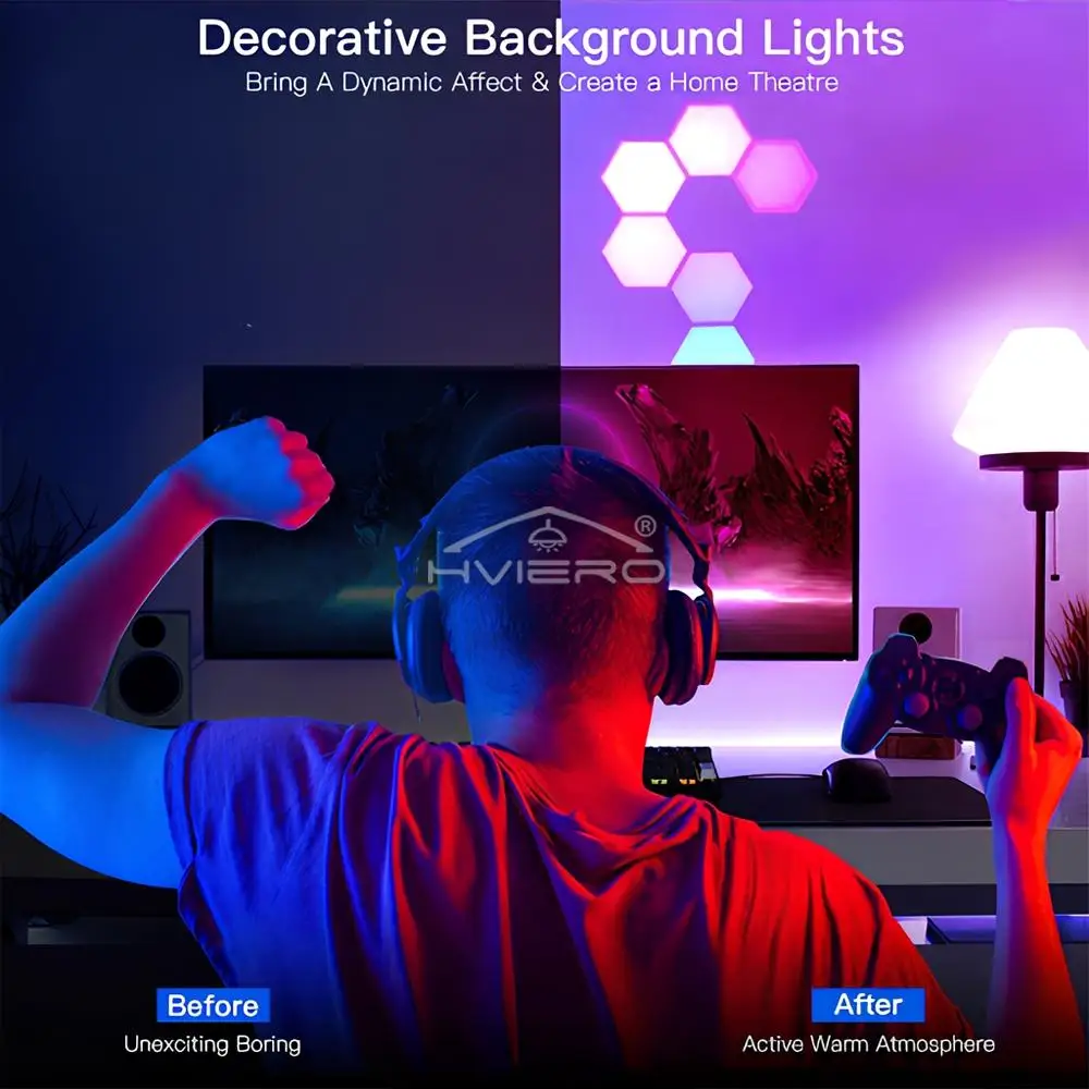 Imagem -04 - Quarto Rgb Led Quantum Hexágono Luz Sensor de Toque Lâmpada Parede dc 5v Favo Mel Colorido Controle Modular Noite para Decoração do Quarto