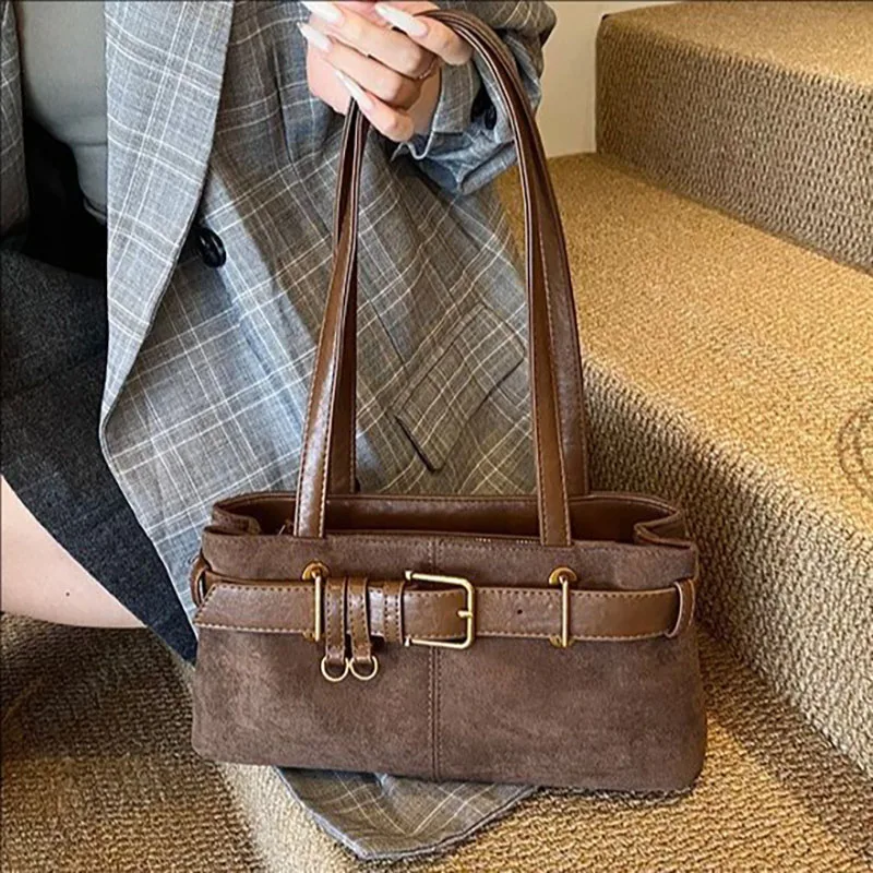 

Korean Retro Suede Underarm Bag Autumn Winter New Fashion Shoulder Bag Large Capacity Commuter Handbag