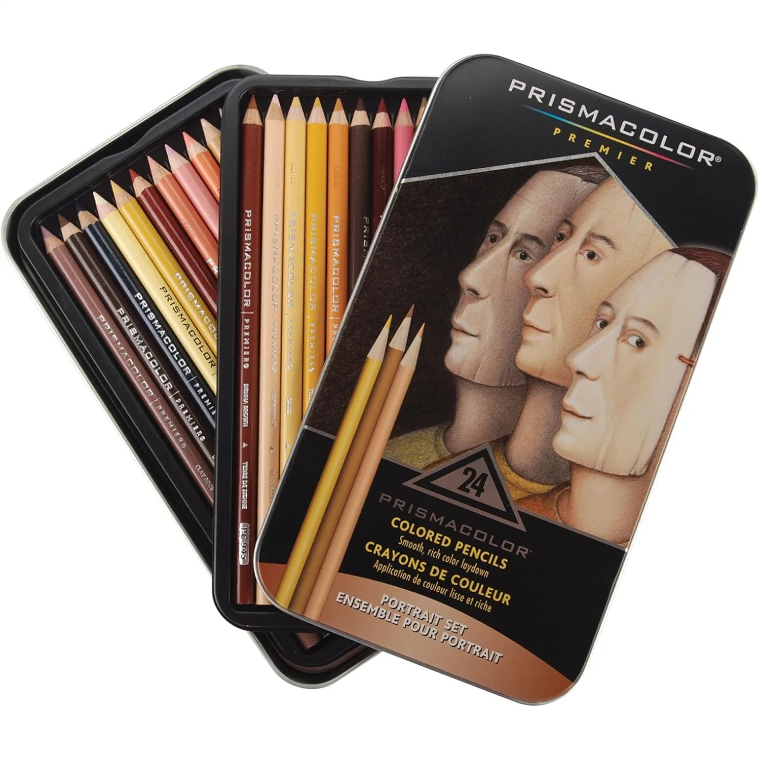 

24 Assorted Colored Pencils Set For Portrait Drawing With Metal Tin Case