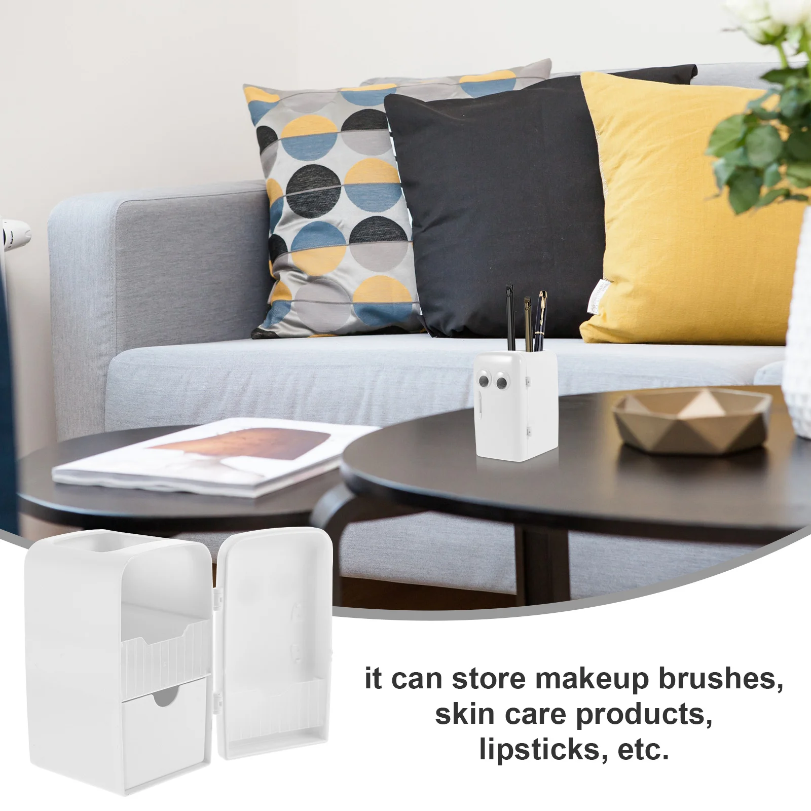 

Large Capacity Pen Holder Makeup Brush Organizer Storage Container, Desktop Pencil Dispenser, Office Crayon Holder, Cute