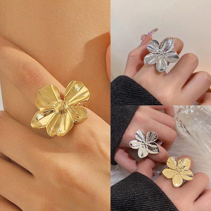 Nail Art Displays Rings Golden Flower Index Finger Ring Decoration For Nail Shoots Personality Flower Ring Manicure Props