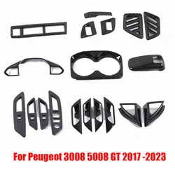 For Peugeot 3008 5008 GT 2017 - 2023 Carbon Fiber Look Interior window Water Cup Holder Door Handle Bowl Cover Trim Accessories