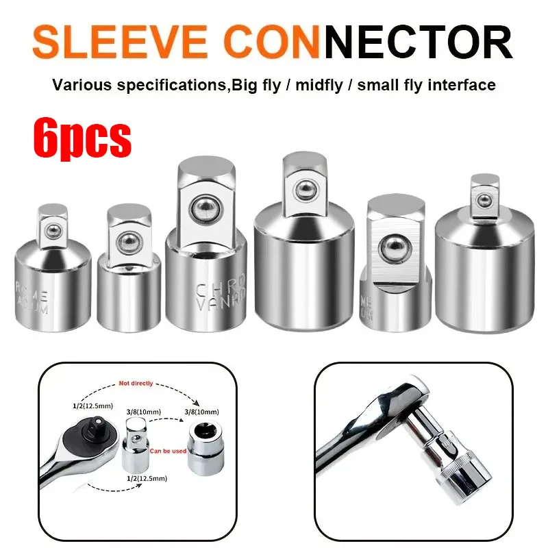 

6pcs/Set Ratchet Wrench Socket Converter Sleeve Head Adapter Chrome Vanadium Steel 1/4" 3/8" 1/2" Drive Wrenches Hand Tools Set