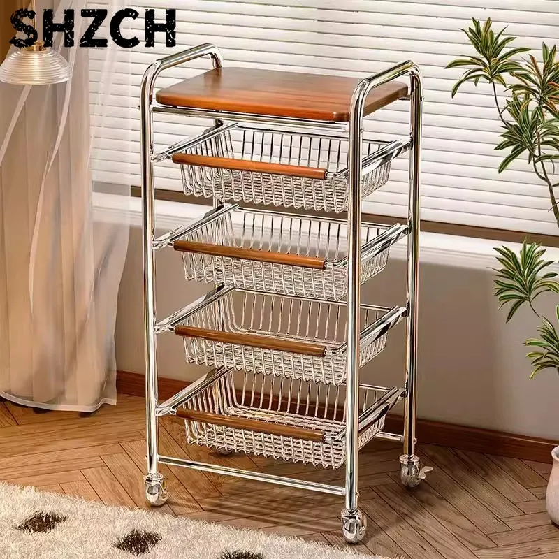 Multifunctional snack storage rack, narrow space trolley, multi-layer fruit and vegetable kitchen basket, movable storage rack