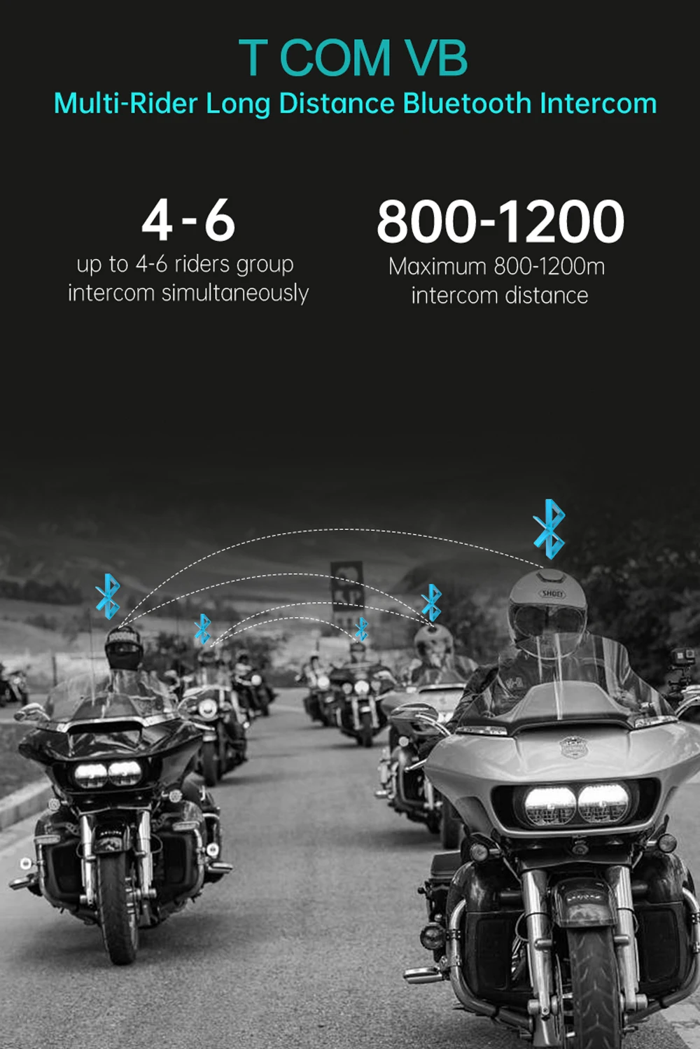Freedconn Helm Bluetooth Headset Gruppe Motorrad Intercom Kopfhörer FM Musik Teilen Intercomunicador bis zu 6 Fahrer T Com VB – Detail 12
