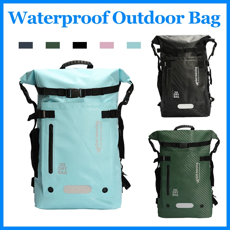 Waterproof Outdoor Bag 30L Large Capacity Roll Top Backpack Travel Shoulder Bag Outdoor Sports Bag for Swimming Camping Hiking