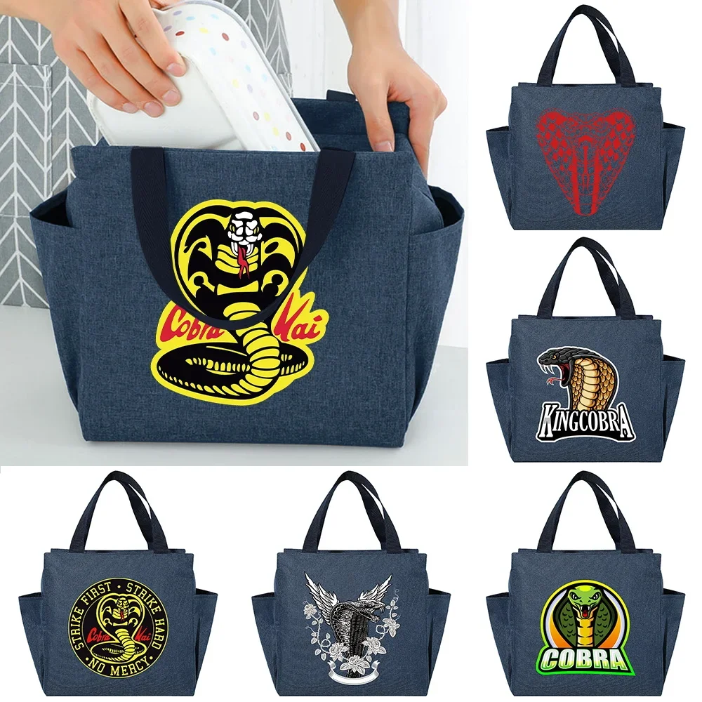 Lunchtas Koeler Draagbaar Geïsoleerd Thermisch Canvas Voedsel Picknick Unisex Reizen Lunchbox Organizer Tassen Cobra Bedrukte Handtassen